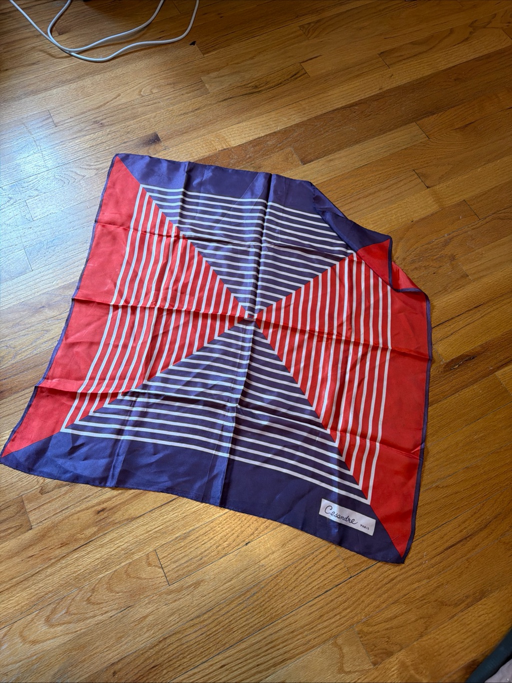 Red  Navy Striped Womens Silk Scarf